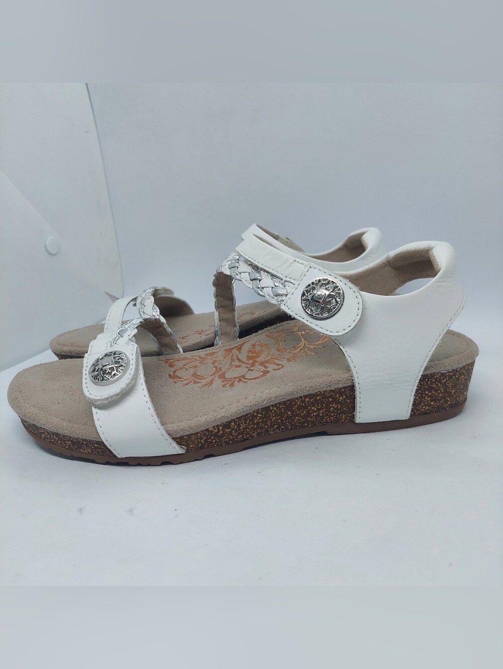 Aetrex Jillian Braided Quarter Strap Sandals Cork Women's Size 8.5 Comfort White
